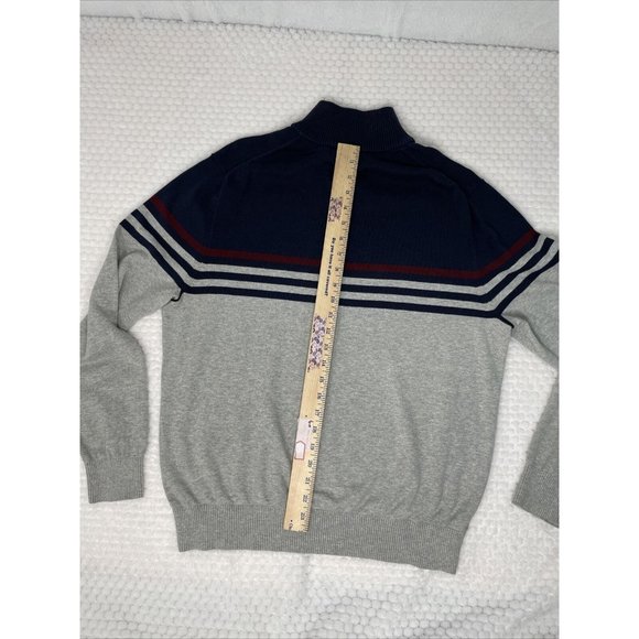 Nautica Men's  Large 1/4 Zip Knit Sweatshirt Gray Navy Stripe Logo - Picture 6 of 6